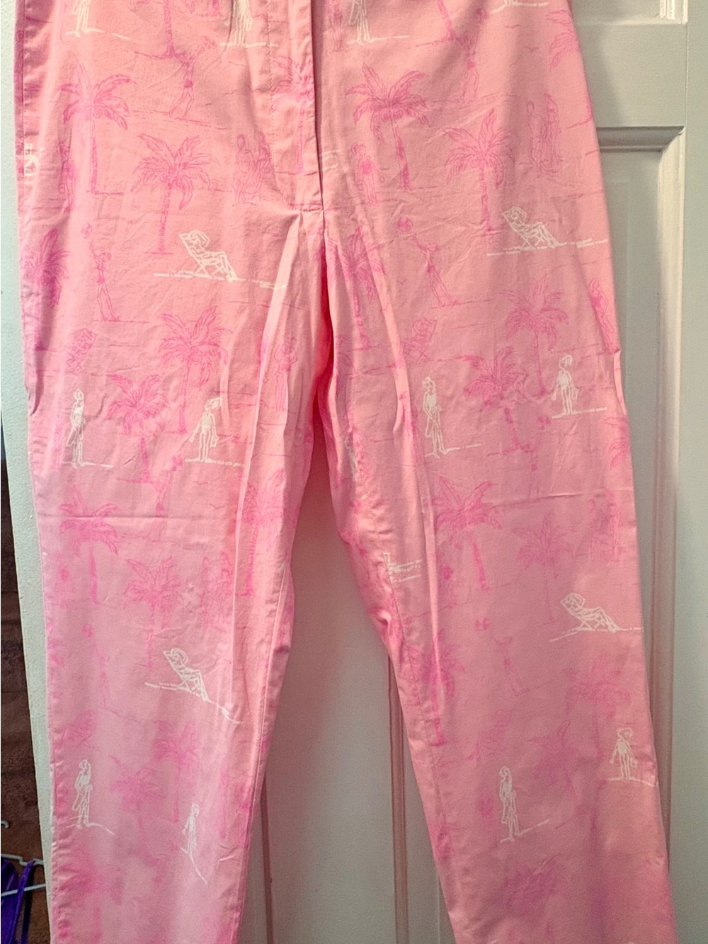 Lilly Pulitzer Size 2 Pink Golf Print Pants Palm Trees Novelty Print Cotton